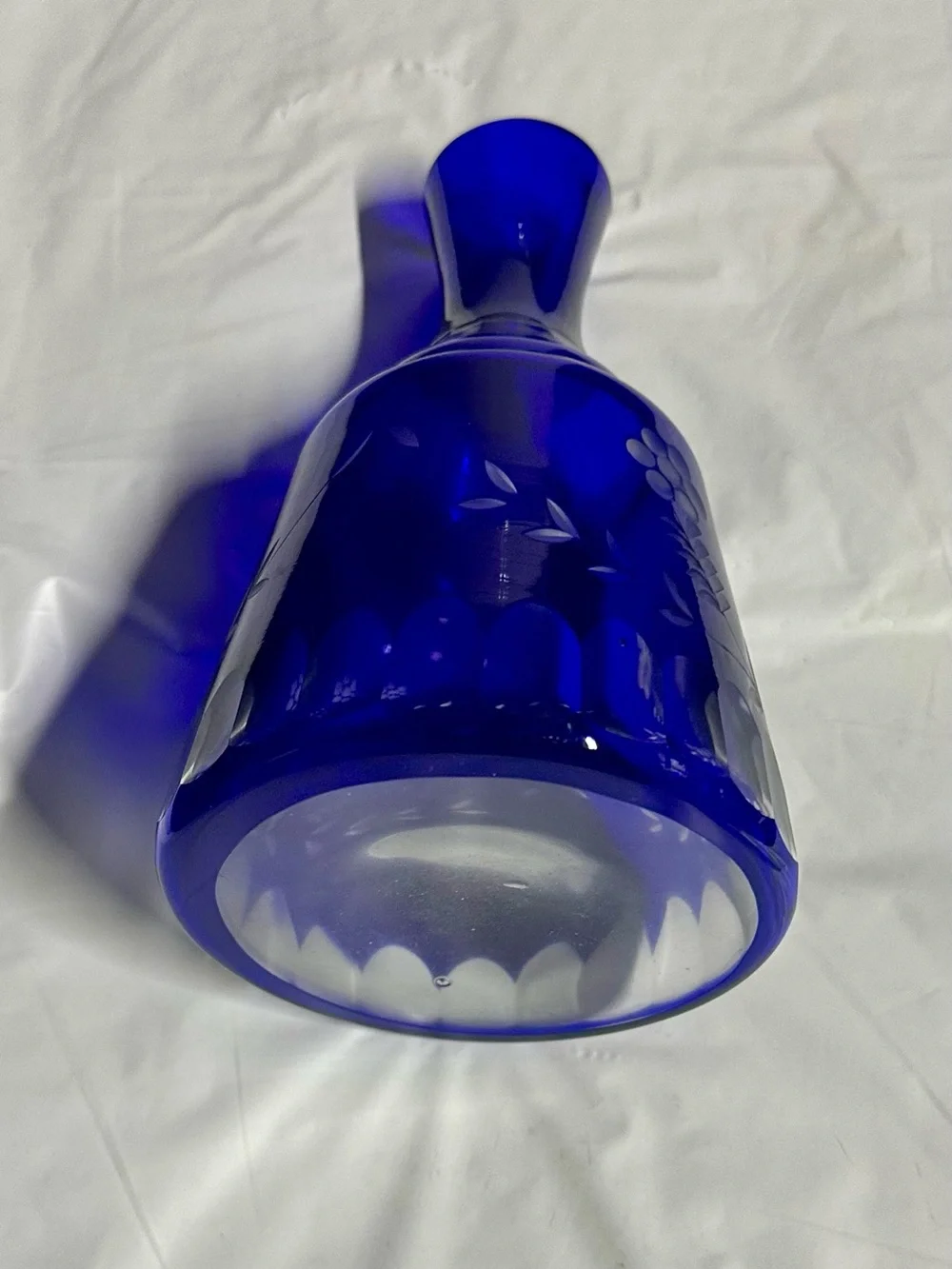 Vintage Bohemian Style Cobalt Blue Cut to Clear Glass Water Carafe